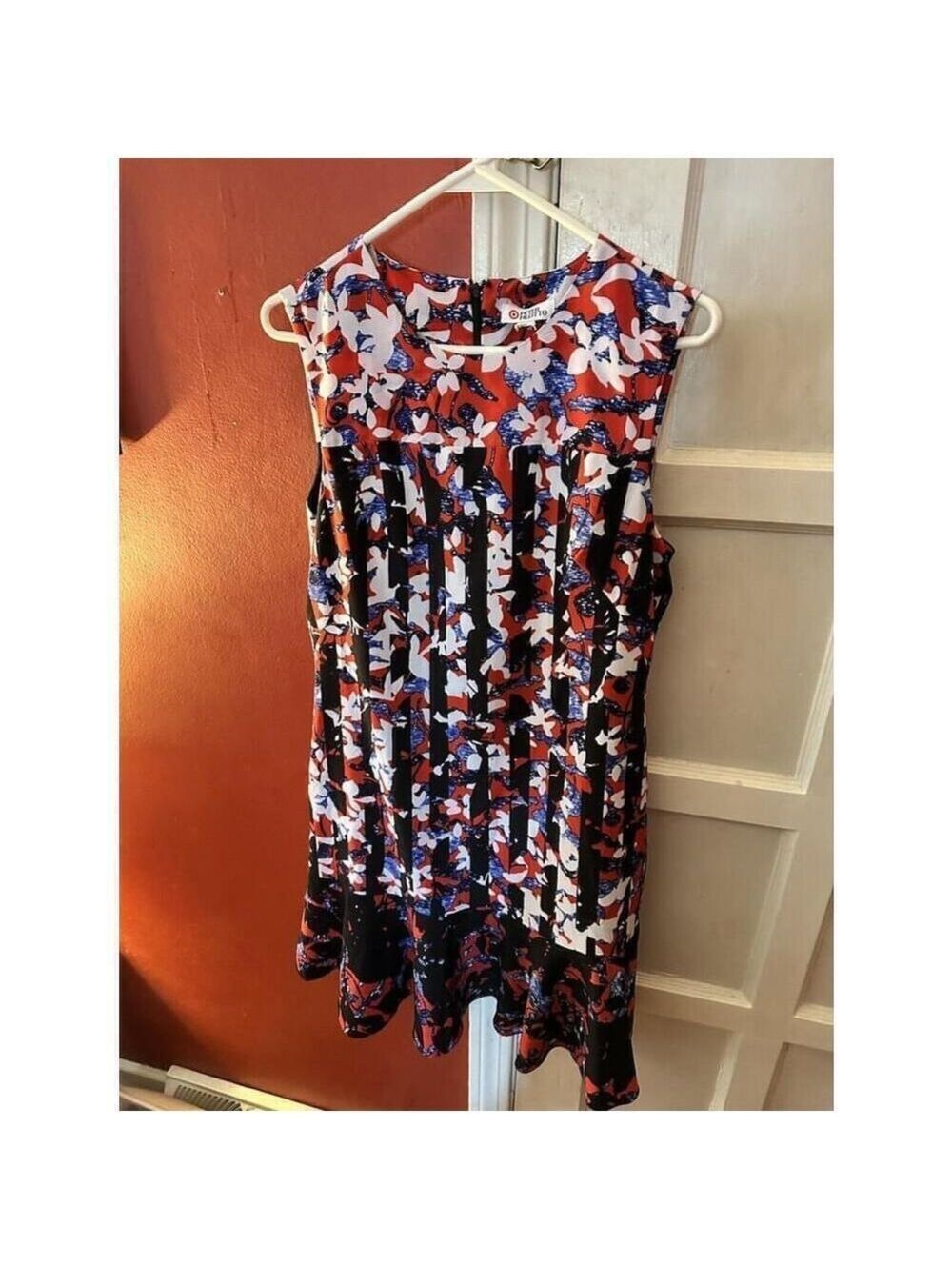 Peter Pilotto Womens Floral Crepe Sheath Dress F16826606 Fluted Hem Black Red - Picture 10 of 14